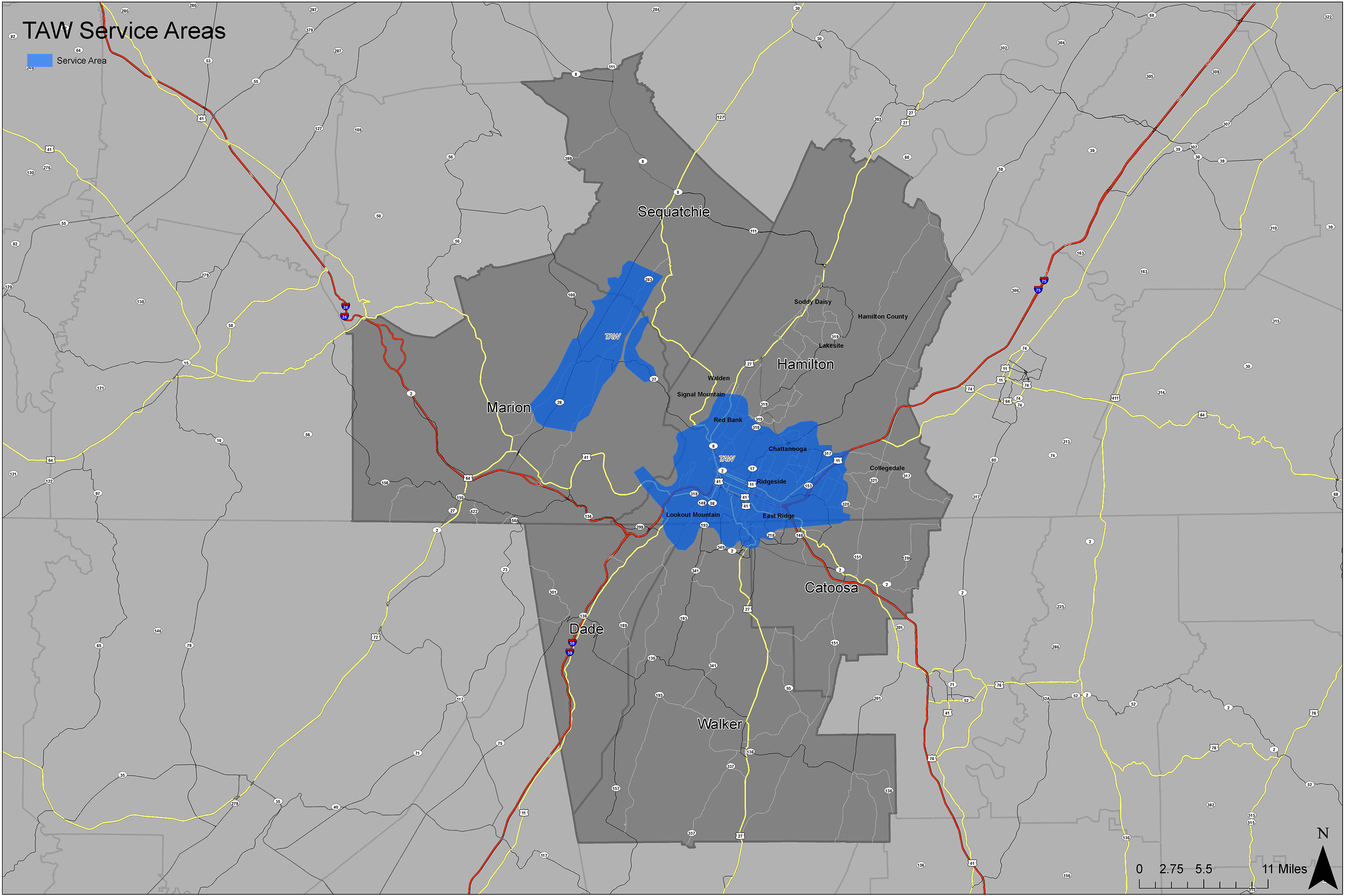 Tennessee American Water Service Area Map